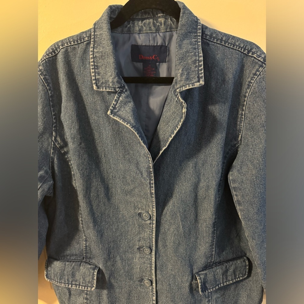 VTG Classic Blue Jean Jacket Blazer Plus Size 1X Oversized Denim&Co Office Wear - Picture 7 of 13